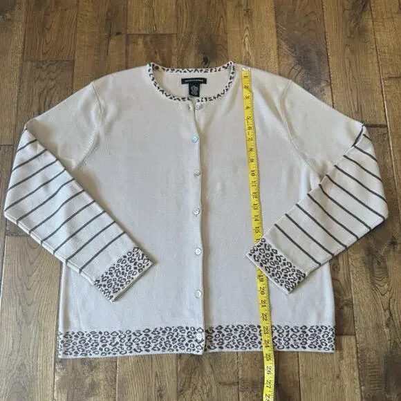 VTG 90s Goodclothes 3 pc Cardigan And Tank Cream Brown Leopard Stripe Set Sz XL - Picture 3 of 14